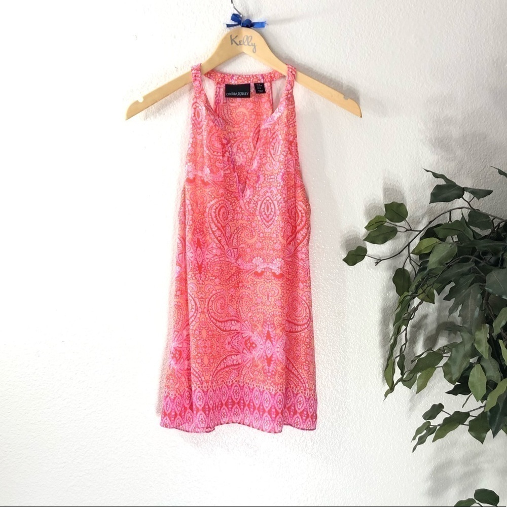 Cynthia Rowley Bright Pink And Orange Tank Top